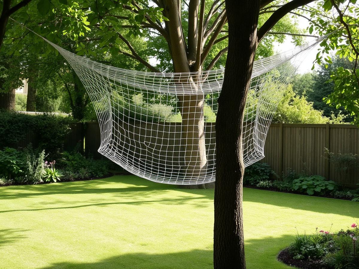 TreeNet installation strung above a lawn in a UK garden